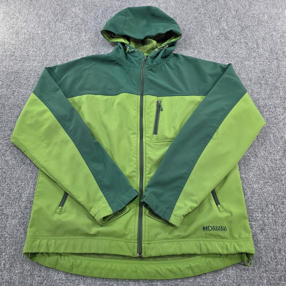 Double‎ Diamond Mens Hooded Jacket Green Softshell Full Zip Fleece Fresh to Def